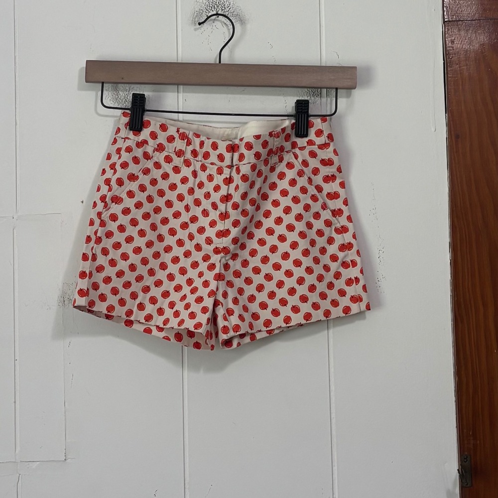 Crewcuts J.Crew Kids Apple Print Chino Shorts Red Cream Size 10 Cotton Stretch